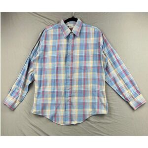 Windsor Shirt Company Plaid Shirt Mens Large Blue Red Long Sleeve Cotton Blend